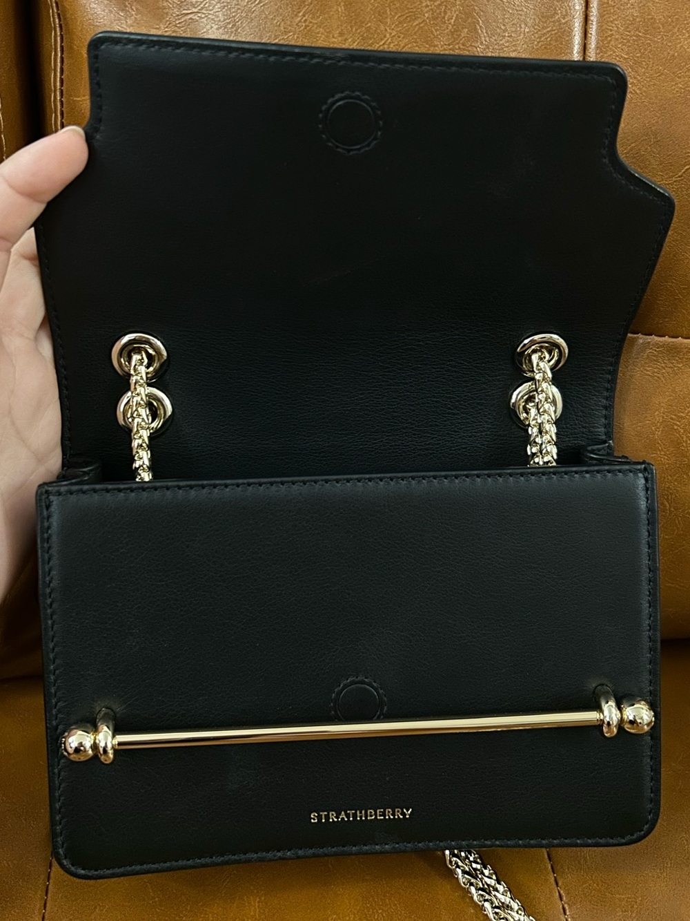Strathberry East West Mini Black Leather Gold Hardware - Picture 8 of 11